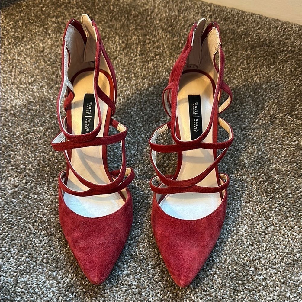 Red Suede Pointed-Toe Heels